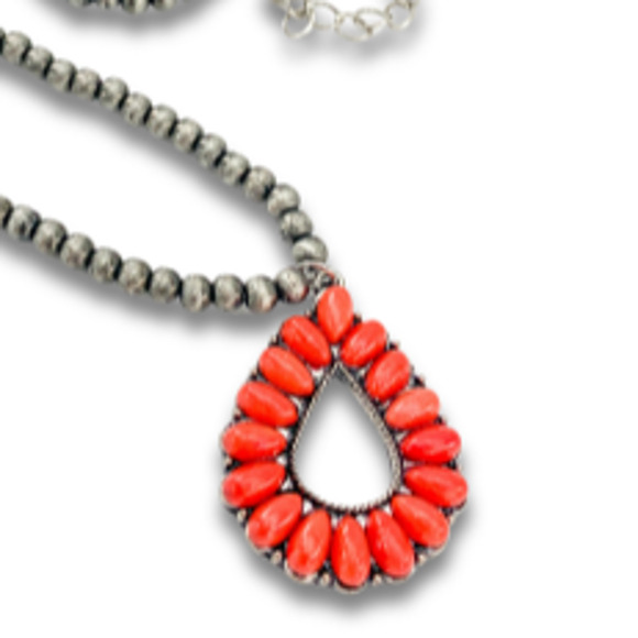 Coral and Silver Teardrop Jewelry Set - Picture 2 of 3